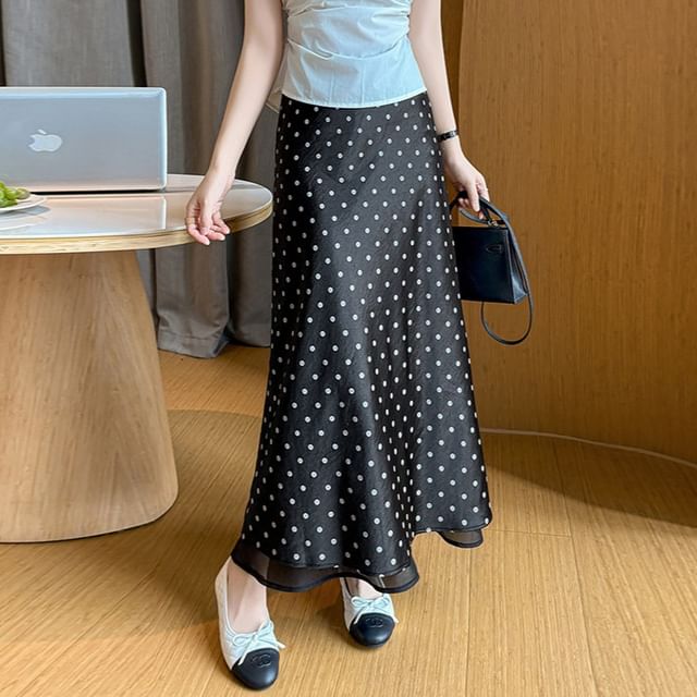 FR-Mid Rise Dotted Slit Maxi A-Line Skirt