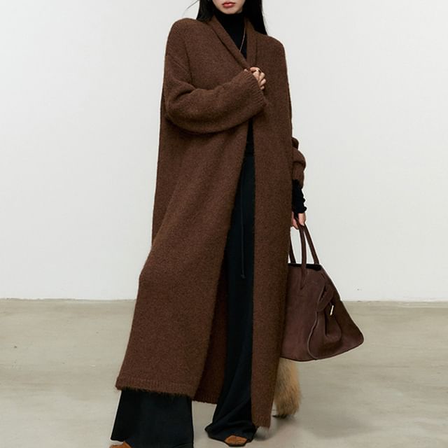 FR-Plain Midi Open Front Cardigan
