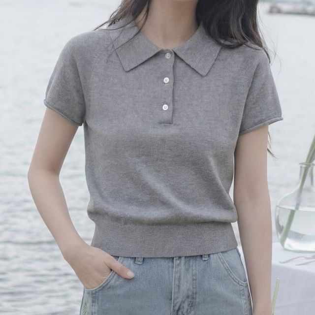 FR-Short-Sleeve Plain Knit Polo Shirt