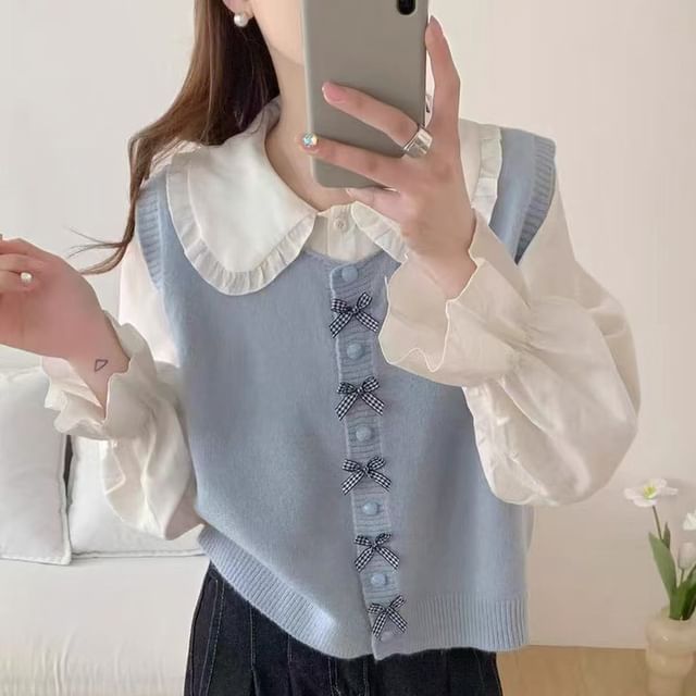 FR-V-Neck Button-Up Sweater Vest
