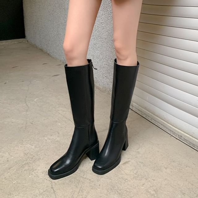 FRAISO-Block Heel Knee High Boots