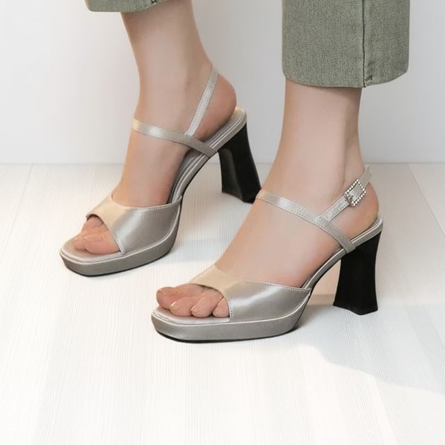 FRAISO-Block Heel Peep Toe Sandals