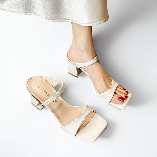 FRAISO-Block Heel Square Toe Slide Sandals