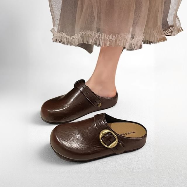 FRAISO-Buckled Faux Leather Mules