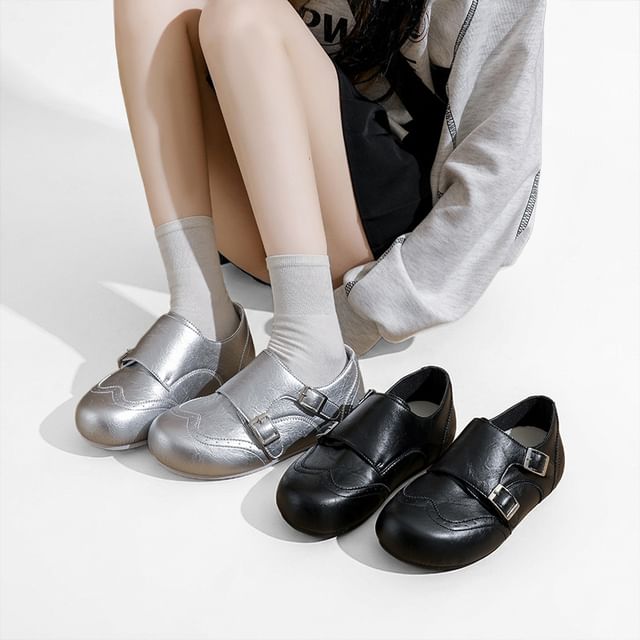 FRAISO-Faux Leather Buckled Strap Sneakers