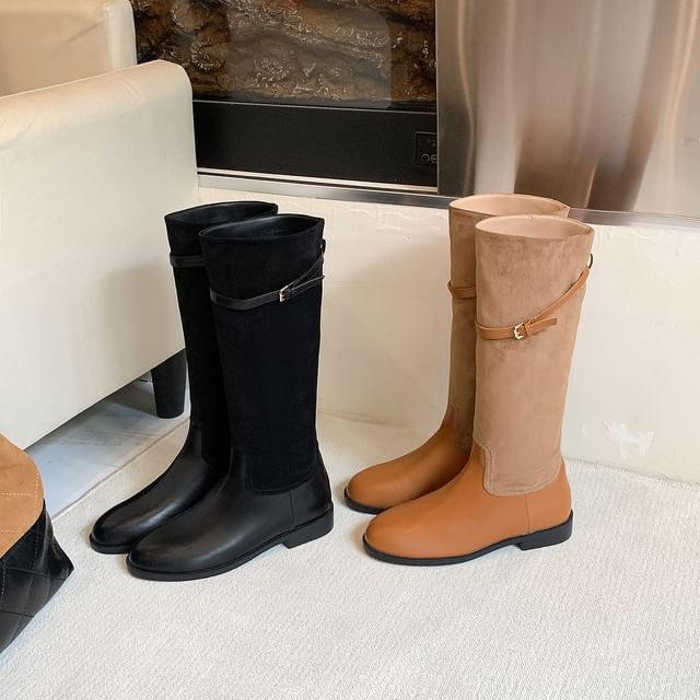 FRAISO-Faux Leather Panel Tall Boots