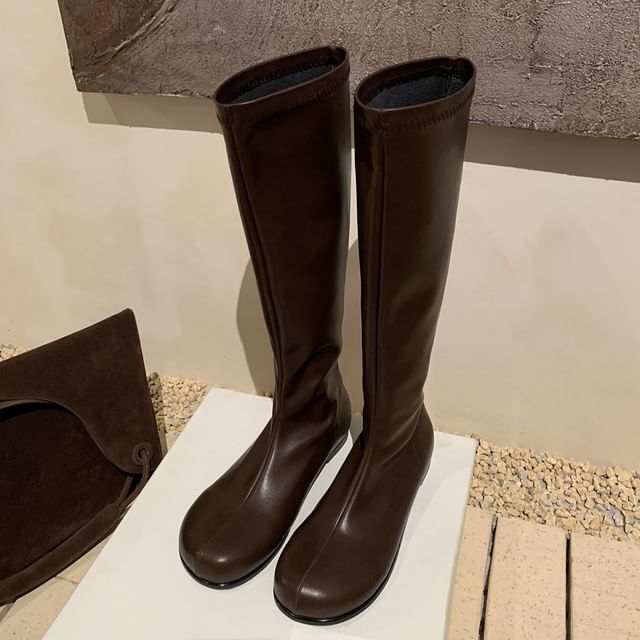 FRAISO-Faux Leather Plain Tall Boots