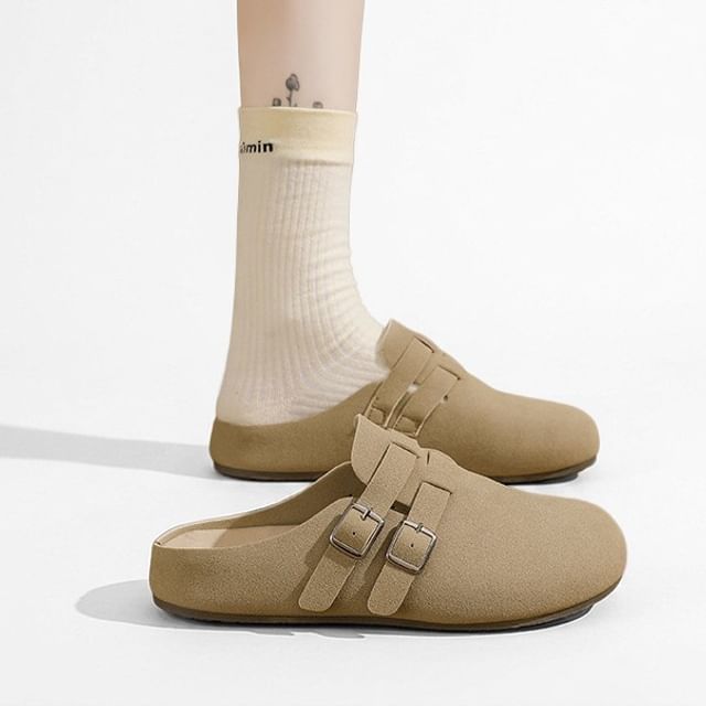 FRAISO-Faux Suede Buckled Strap Clogs