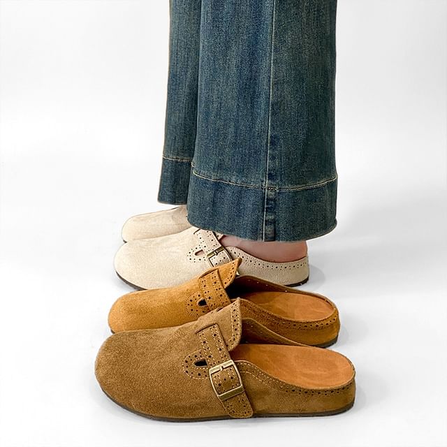 FRAISO-Faux Suede Buckled Strap Clogs