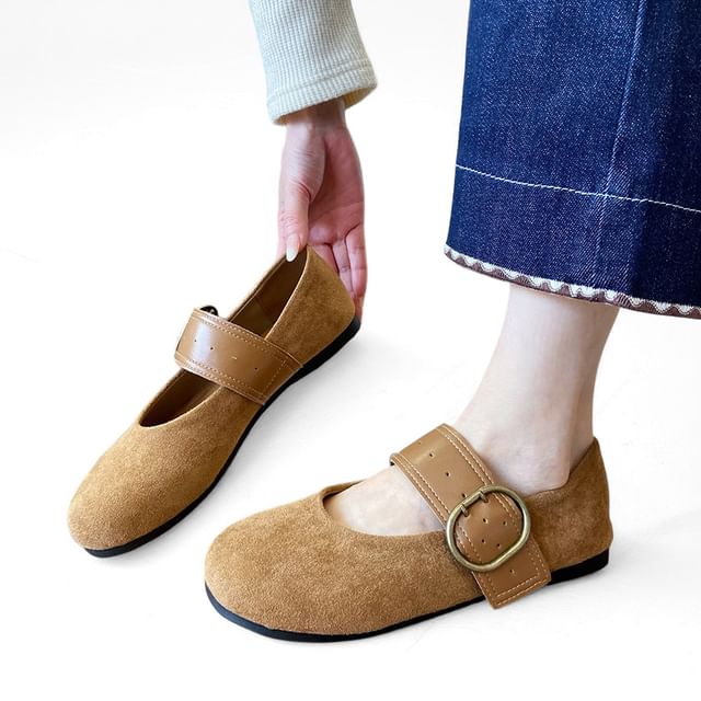FRAISO-Faux Suede Mary Jane Flats