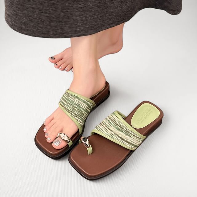 FRAISO-Loop Toe Faux Leather Slide Sandals