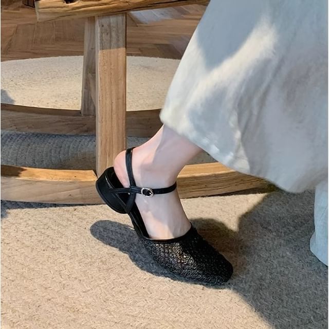 FRAISO-Low Heel Square Toe Perforated Sandals
