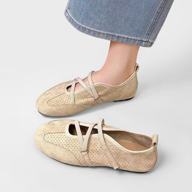 FRAISO-Panel Faux Suede Mary Jane Shoes