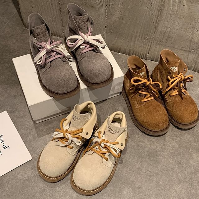 FRAISO-Plain Lace Up Short Boots