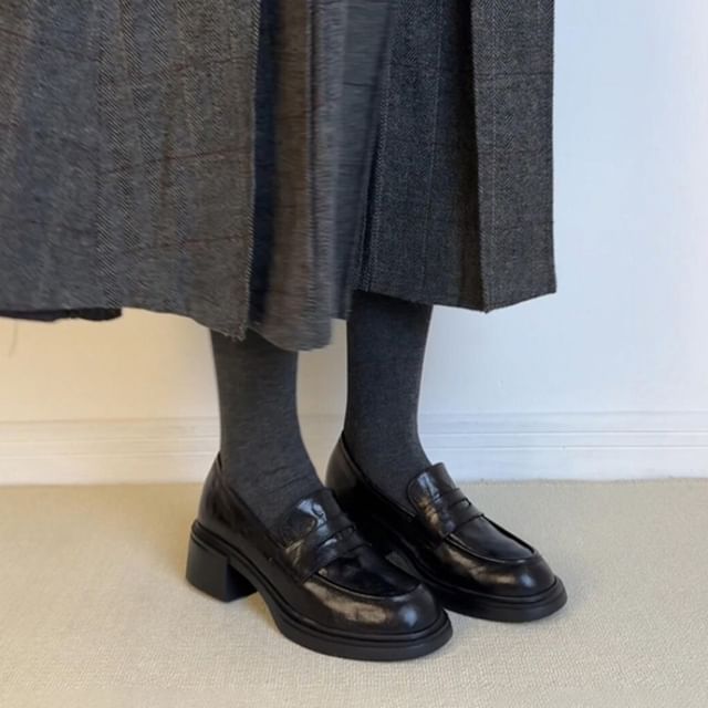 FRAISO-Platform Block Heel Penny Loafers