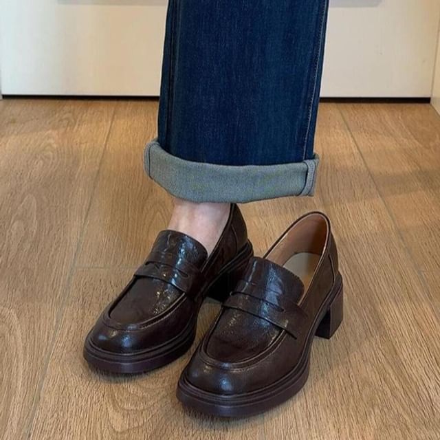 FRAISO-Platform Block Heel Penny Loafers