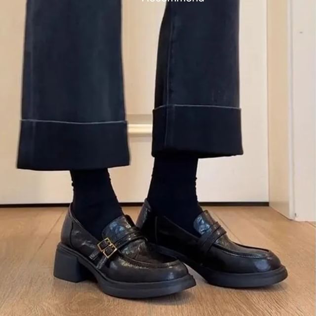 FRAISO-Platform Buckled Block Heel Loafers