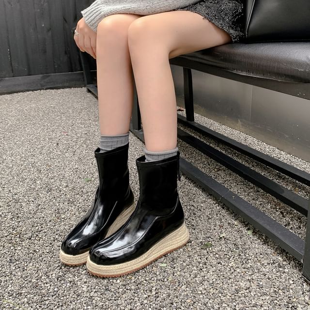 FRAISO-Platform Faux Leather Short Boots