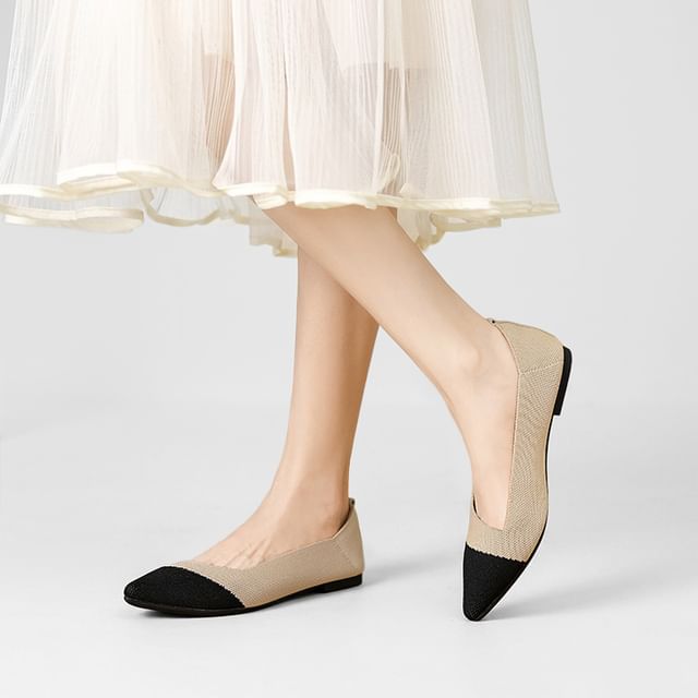 FRAISO-Pointed Toe Two Tone Knit Flats