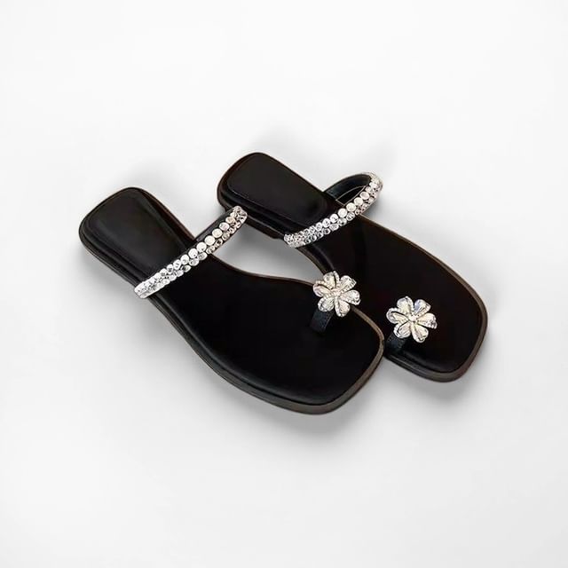 FRAISO-Rhinestone Toe Loop Slide Sandals