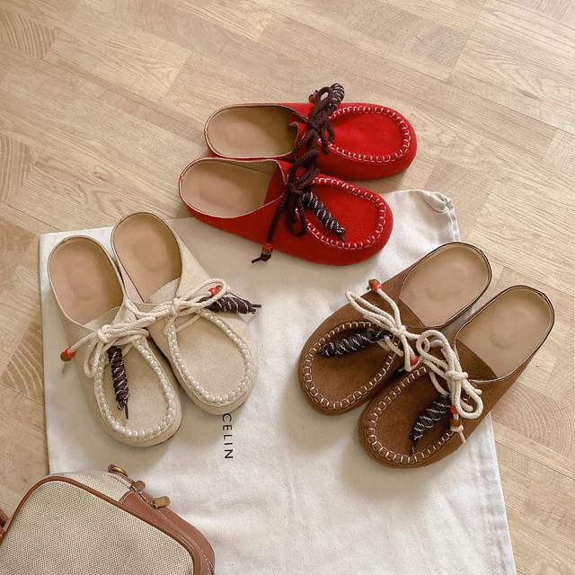 FRAISO-Round Toe Stitching Lace Up Mules