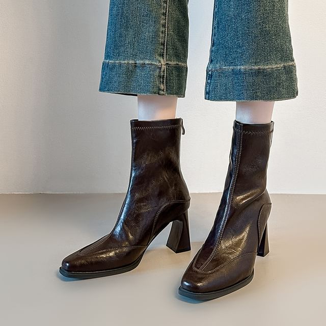 FRAISO-Square Toe Block Heel Short Boots