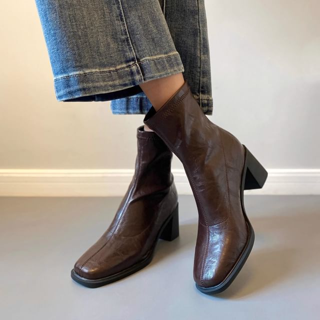 FRAISO-Square-Toe Block Heel Short Boots