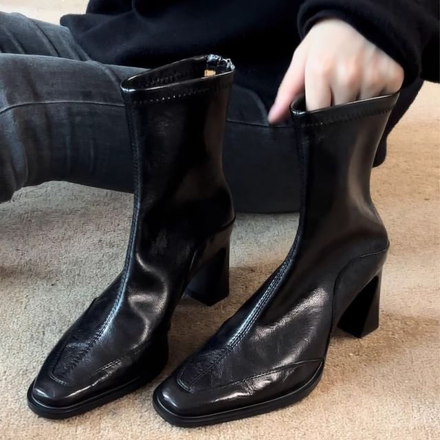 FRAISO-Square Toe High Heel Short Boots