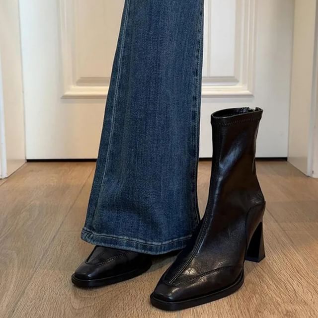 FRAISO-Square Toe High Heel Short Boots