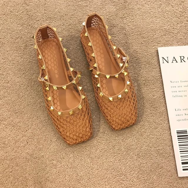 FRAISO-Studded Mesh Mary Jane Shoes