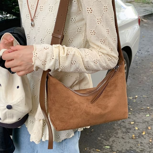 Fran San-Faux Suede Plain Zip Shoulder Bag