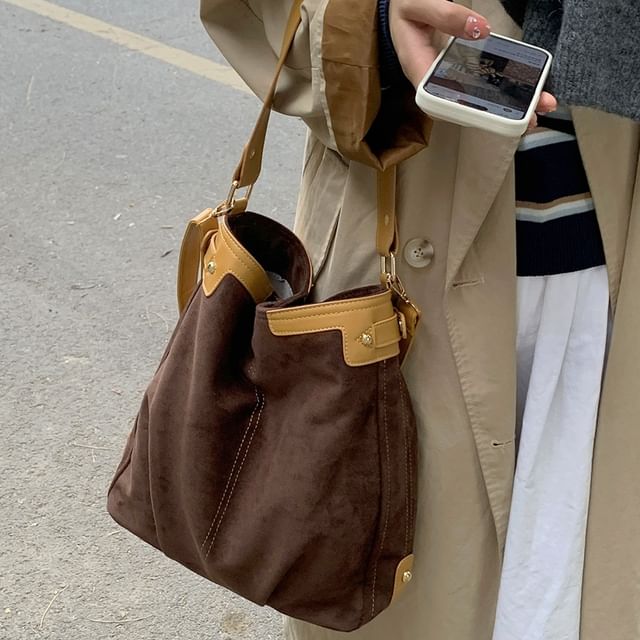 Fran San-Panel Faux Suede Shoulder Bag