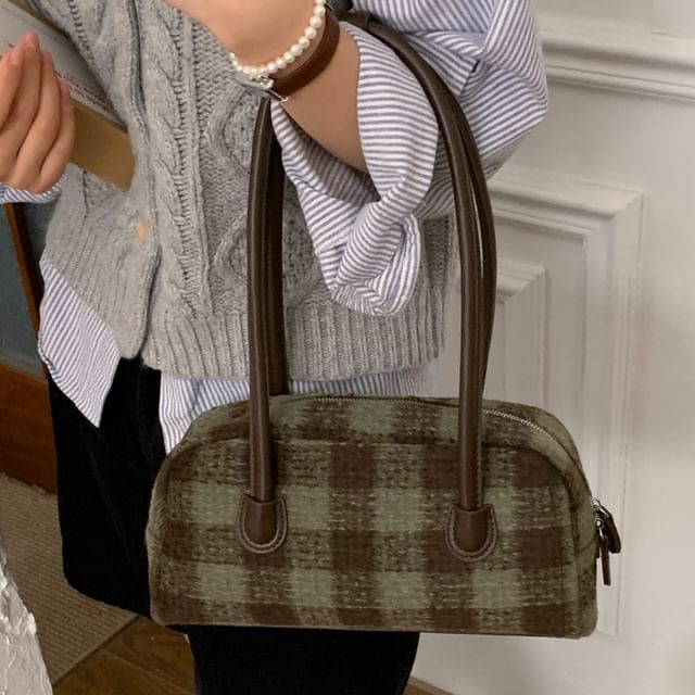 Fran San-Plaid Fabric Bowler Bag