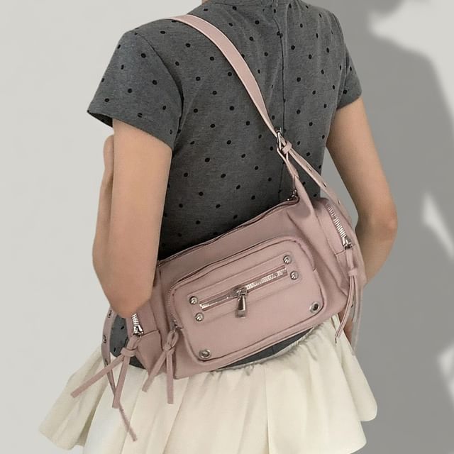 Fran San-Studded Zip Pocket Panel Shoulder Bag