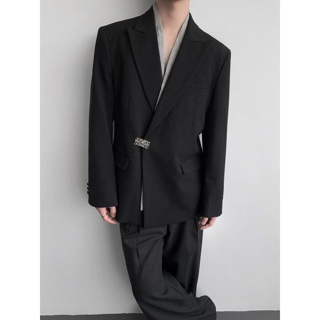 Freehop-Buckled Asymmetrical Plain Blazer