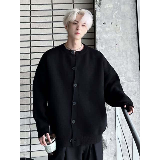 Freehop-Button-Up Plain Cardigan