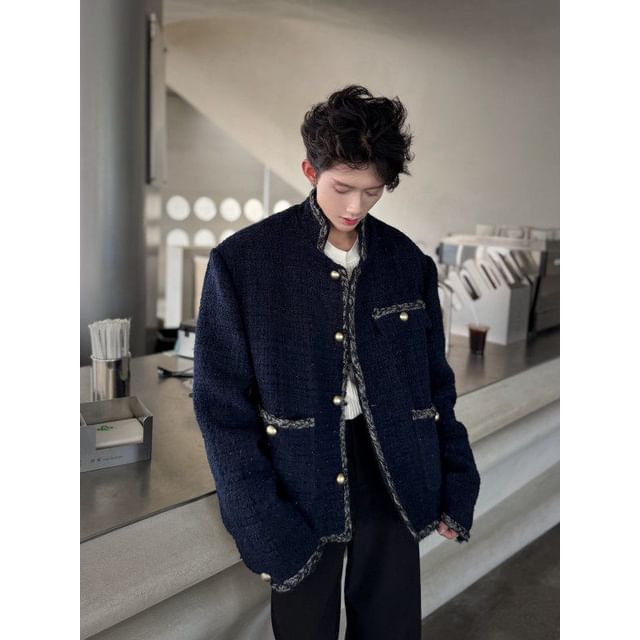 Freehop-Button-Up Tweed Jacket