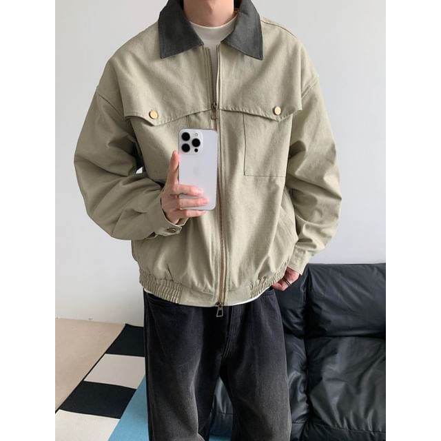 Freehop-Collared Zip-Up Jacket