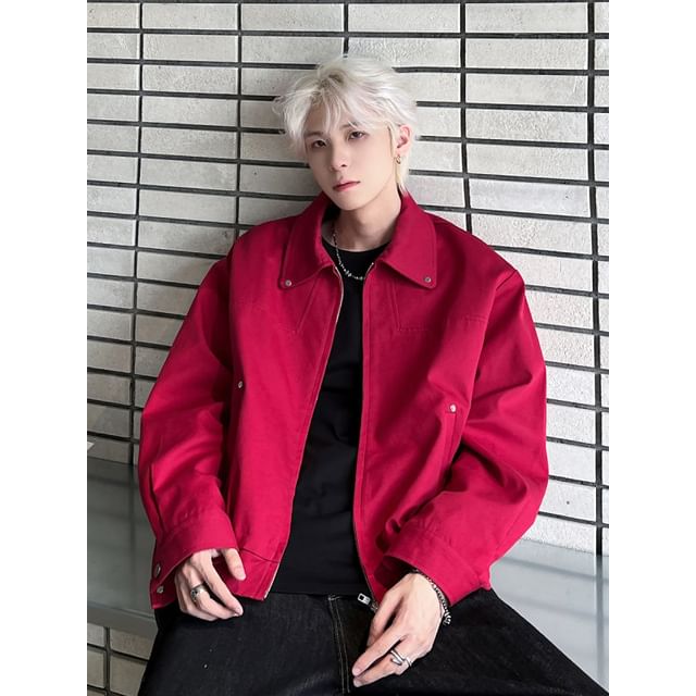 Freehop-Collared Zip-Up Jacket