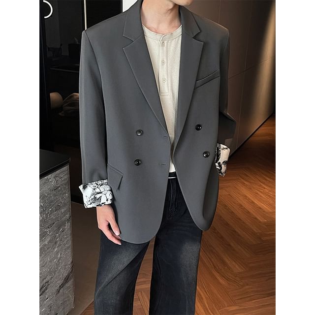 Freehop-Double Breasted Plain Blazer