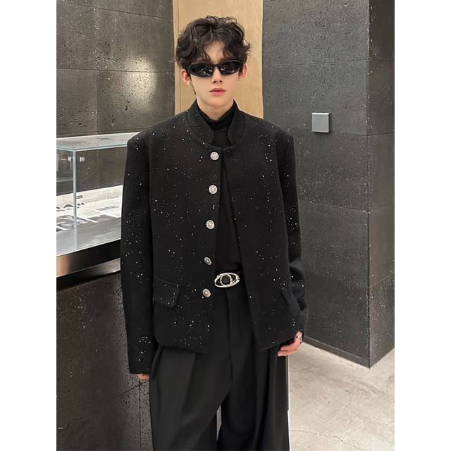 Freehop-Glitter Button-Up Jacket