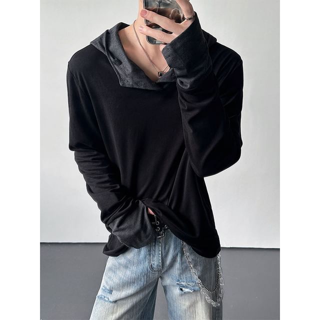 Freehop-Henley Two Tone Hoodie
