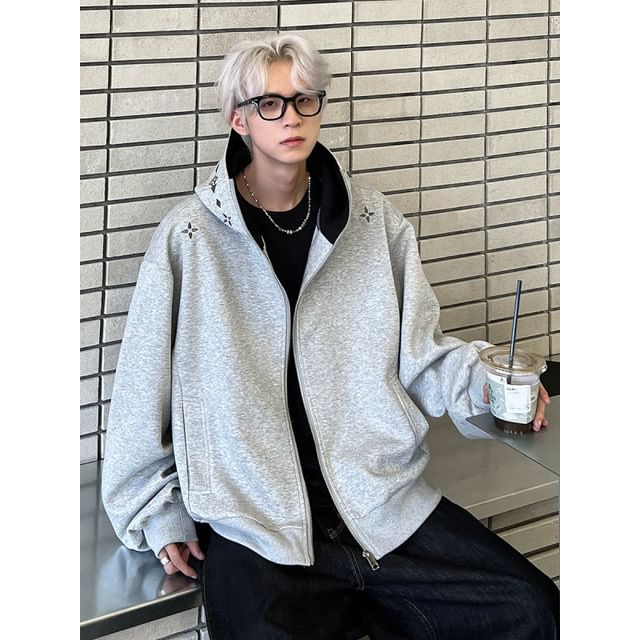 Freehop-Hooded Two Tone Zip-Up Jacket