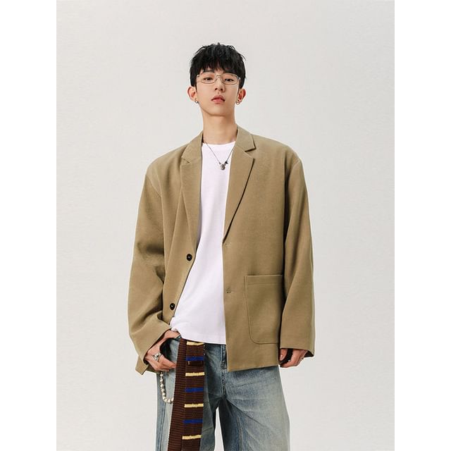 Freehop-Lapel Collar Button-Up Plain Blazer