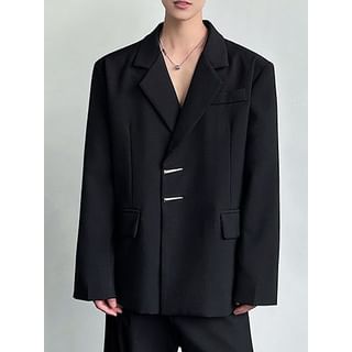 Freehop-Lapel Collar Plain Blazer