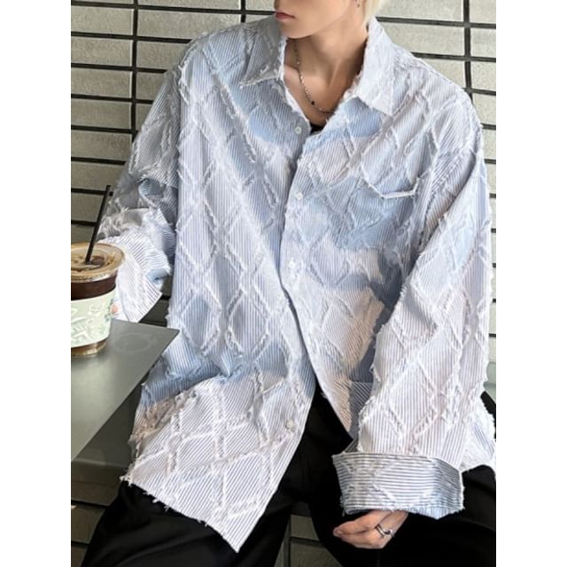 Freehop-Long-Sleeve Textured Plain Shirt
