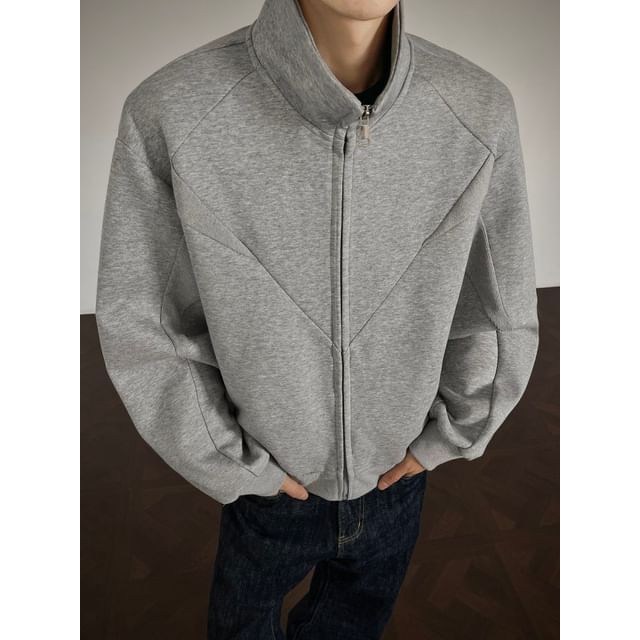 Freehop-Mock NEck Plain Zip-up Jacket
