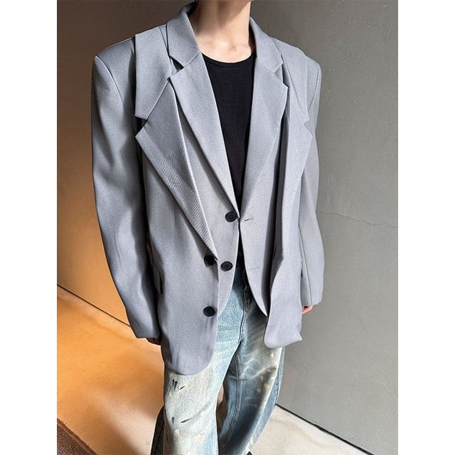 Freehop-Mock Two-Piece Button-Up Plain Blazer