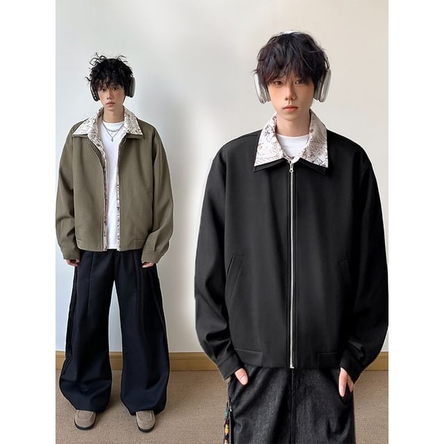 Freehop-Mock Two-Piece Collared Zip-Up Jacket