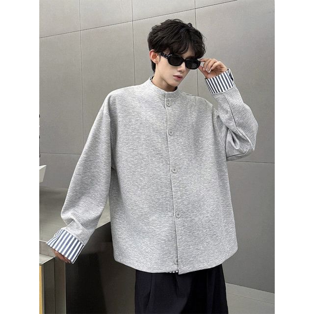 Freehop-Mock Two-Piece Crewneck Button-Up Jacket